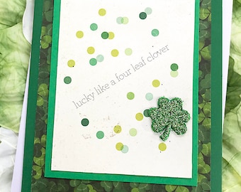 Lucky Like a Four-Leaf Clover St Patrick's Day Greeting, Note Card, Green, Celebrate, Good Luck, Friend, Culture, Shamrock, Dots - 4.5"x5.5"