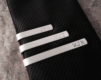 Personalized Tie Bar Clip, Groomsmen Gift, Wedding Party Favor, Father of the Bride, Father's Day, Gift for Dad, Hand Stamped Aluminum