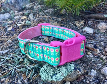 Dog Collar - Spring Flowers with Pink Buckle