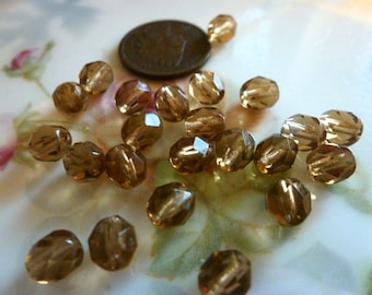 50 Vintage 6mm Topaz Brown Faceted Glass Beads C35