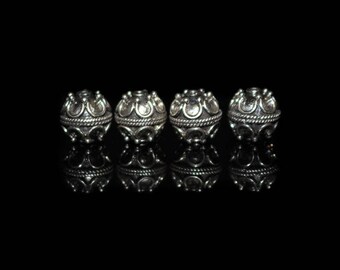 Four 8mm Sterling Silver Bali Beads, Lot of 4 x 8/9mm Sterling Silver Beads, Sterling Silver Beads, 8mm Bali Beads