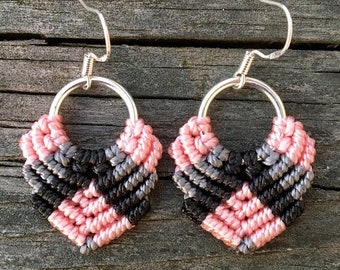 SALE Micro-Macrame Dangle Earrings - Pink, Gray, Black