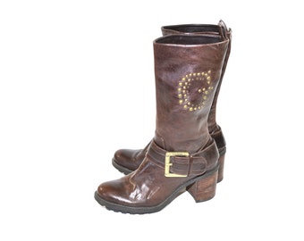 Vintage Brown Harness Boots Brown Boots Moto Boots Engineer Boots Brown Leather Boots Size 8 9