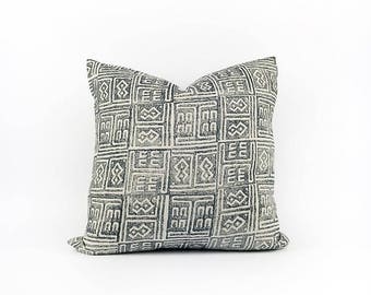 READY TO SHIP Hand Block Printed Indigo Linen Pillow Cover 18x18