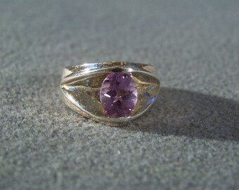 Vintage Sterling Silver Oval African Amethyst Bold Band Ring, Size 10 **RL