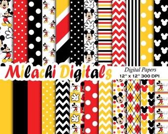 60% OFF SALE Mickey mouse digital paper, scrapbook papers, wallpaper, mickey background, polka dots, chevron, stripes - M403