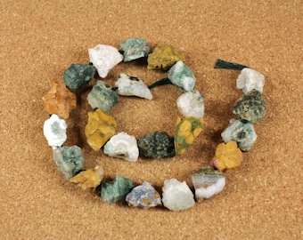 Ocean Jasper Matte Rough Nugget Beads - Multicolored Center Drilled Natural Stone Beads, 16 inch strand