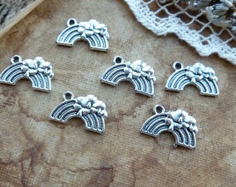 SALE 6x Rainbow Charms, Antique Silver Pendants C207