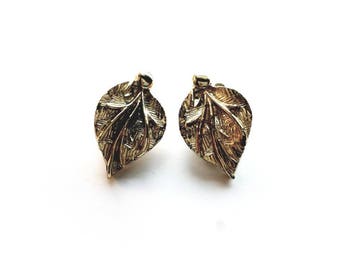 Vintage Coro Signed Gold Leaves Clip On Earrings