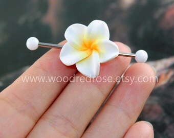 More COLOR for Choose!Plumeria Industrial Barbell, flower Ear Jewelry Double Piercing, Hawaiian Flower earring,floral earring