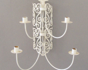 Wrought Iron Wall Candelabra, Shabby Chic Wall Sconce, Large Candle Holder, Ornate, 4 Candles,