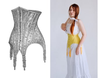 Underbust style Edwardian corset, 1900's Edwardian Corset in yellow pure silk, One-Layer Art-Nouveau Era Corset, Edwardian Clothing