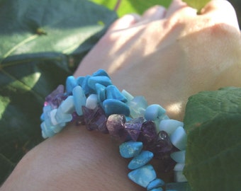 Blue Howlite with Amethyst Bracelet, Blue and Purple Gemstone Bracelet, Big and Bold Gemstone Bracelet
