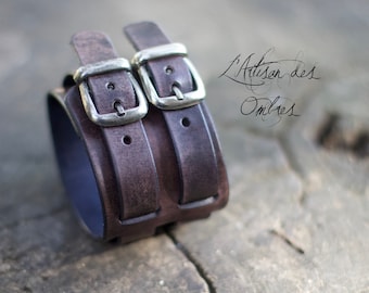 Leather wristband antic black "Tancred"