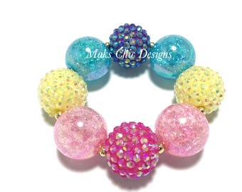 Toddler or Girls Rainbow Chunky bracelet - Pink, Yellow, Turquoise and Purple Bracelet - Unicorn Rainbow Chunky Bracelet - Pink Rainbow