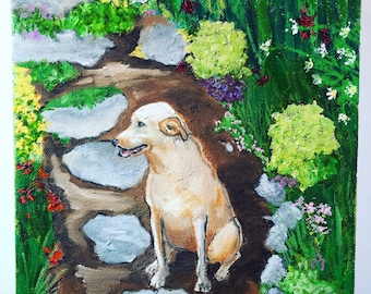 Garden Dog Original Oil Painting Daily Painting