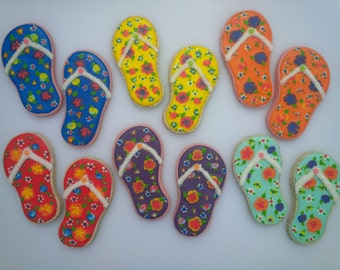 Bright Floral Flip Flop Cookies - One Dozen Decorated Cookies