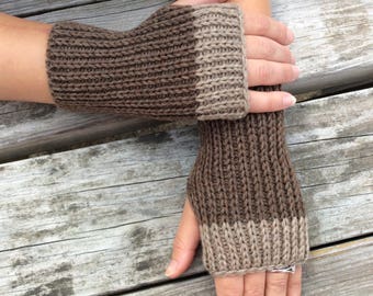 Brown Fingerless Gloves, Mens Fingerless gloves, Knit Gloves, Wrist Warmers, Hand Warmers, Texting Gloves, Brown