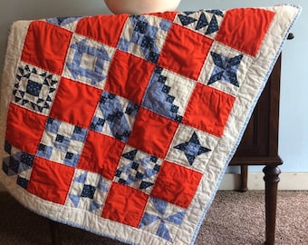 Wall Hanging Throw Baby Crib Red White Blue Quilt