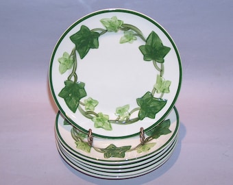 8485: Vintage Franciscan Ivy Interpace SET 6 Bread Dessert Plates 6 3/8" Earthenware Vintage Dinnerware at Vintageway Furniture