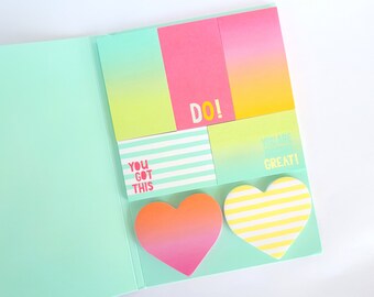 Colorful neon sticky notes booklet | heart shaped bookmarks | you got this | rainbow | watercolor | motivational