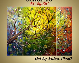 Abstract Painting Original Oil Art Landscape Triptych Modern Tree SESAONS Art by Luiza Vizoli 48x36 MADE to ORDER