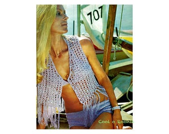 Crochet Vest Digital Pattern also includes Knitting Pattern for Bikini 1970's retro Instant Download