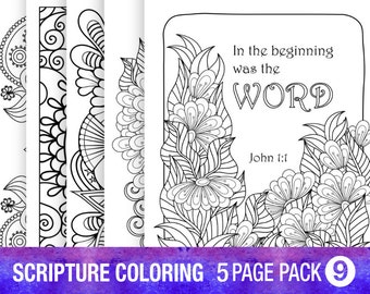 5 Pack Bible Verse Coloring Page Adult Relaxation DIY Party Inspirational Quote Floral Prayer Journal Pages