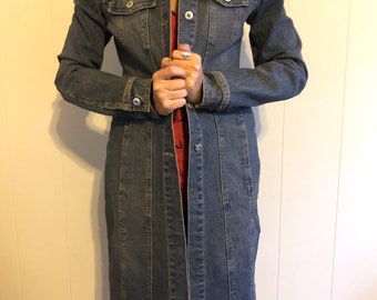 Rubbish Long Denim Coat Size Small, Vintage, Jean Jacket