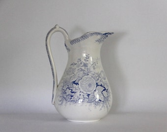 Antique French Transferware Jug, Jardiniere Floral Jug, Pitcher, Vase 1800's LARGE