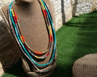 Bohemian fashion necklace, Unique rope jewelry, Colorful layered rope necklace,Multi Layer fabric necklace ,Colorful textile rope necklace