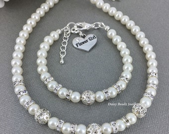 Flower Girl Necklace Flower Girl Jewelry Set Flower Girl Bracelet Flower Girls Gift Flower Girl Pearl Bracelet Pearl Jewelry Gifts