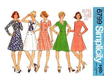 1970s Vintage Dress Pattern Simplicity 6799 Princess Seam Dress Flared Sleeveless Dress With Belt Womens Sewing Pattern Size 10 12 UNCUT