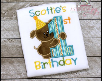Puppy Birthday Shirt or Bodysuit, First Birthday Puppy Shirt, Custom 1st Birthday Shirt Personalized Birthday Shirt, Embroidered or Appliqué