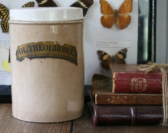 Antique Apothecary Jar Ceramic Pharmacy Container Ol. Theobromæ Cacao Butter