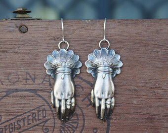 Mysterious Hand with Snake Bracelet Earrings French Brass Antique Vintage Style