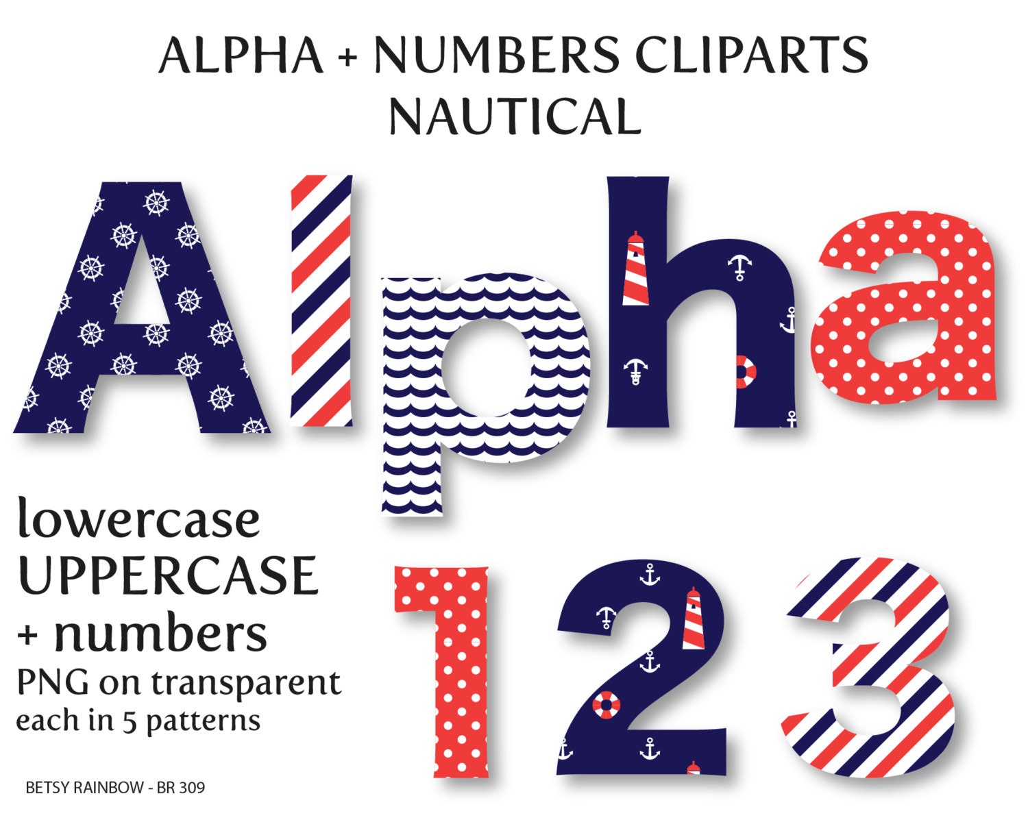 Nautical alphabet clip art digital letters and numbers