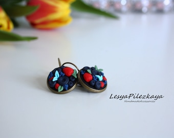 Polymer clay earrings with berries - summer jewelry