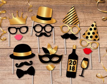 Vintage Photo Booth Props, Birthday photo booth props, 2018 photo props, Party photo props, Instant Download PDF File