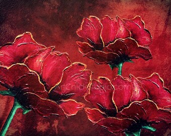 Red Poppies Giclee Print 10x13 Mixed Media