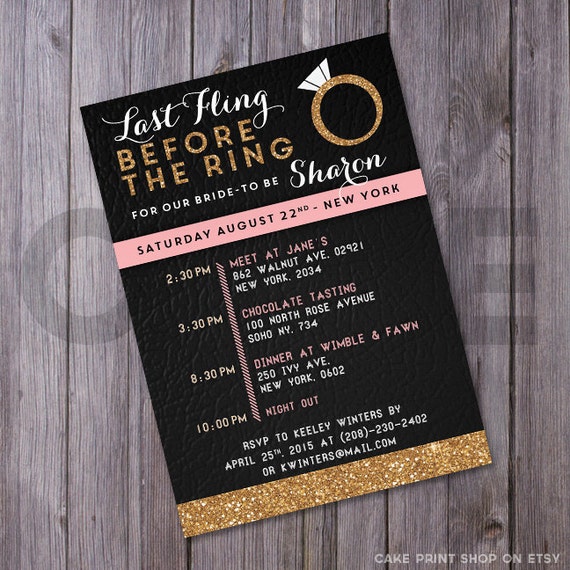 Bachelorette Invitation Last Fling Before The Ring Gold