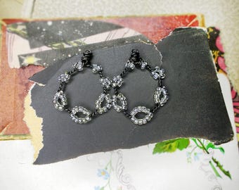 Handmade Bead and Wire Charms | 2 Rustic Teardrops | Dark Steel Wire, SHiny Clear Glass Seed Beads | Lightweight Charms | Earring Supply