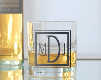 Custom square monogram, screen printed glassware, old fashioned glasses