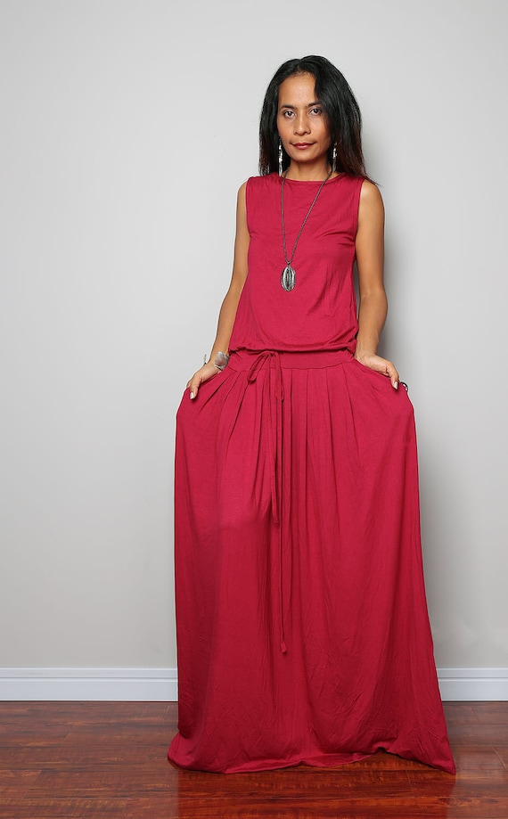 Plus size dress Wine Red Maxi Dress Sleeveless red dress