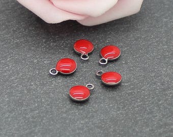x 10 6 mm SG54 red enameled stainless steel round charm