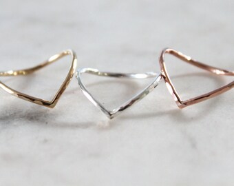 Dainty Hammered Chevron Ring//Sterling, pink or yellow gold filled//Handcrafted//Made to order//Sold individually