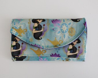 Disney Princess Jasmine Wallet Aladdin Quilted Accordion Style Clutch Wallet with 10 card slots and zipper pockets