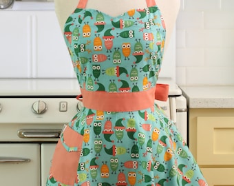 Retro Apron Christmas Owls Sweetheart - BELLA