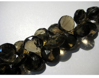 Smoky Quartz Briolettes, Heart Briolettes, Faceted beads - 13x13mm To 12x12mm Each - Half Strand 4 Inches - 19 Pieces Approx