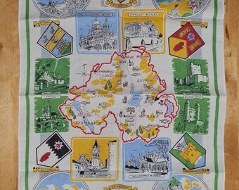 Vintage 1980's NORTHERN IRELAND Pure LinenTea Towel Made in Ireland